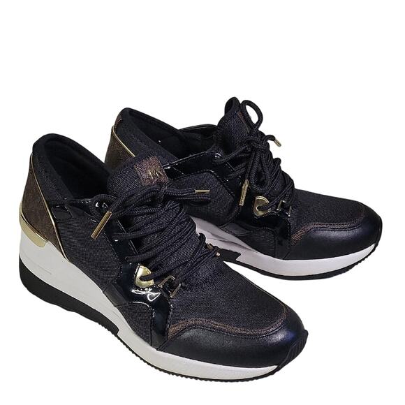 Michael Kors Liv Logo Mixed Media Wedge Trainer Sneakers Womens Size 6 - Picture 1 of 12